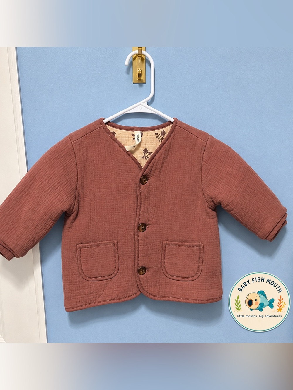 Quincy Mae Quilted V-Neck Jacket – Mauve Floral Lined | 18–24M